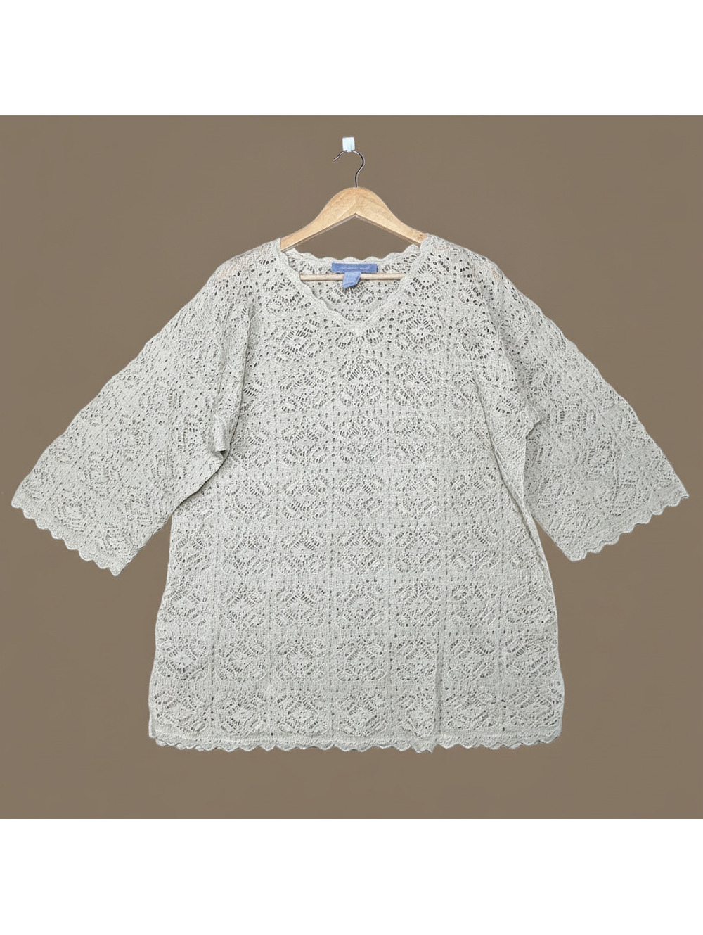 Modern Soul Boho Crochet Knit Tunic Tank 2-Piece Set Tan Size XL Cottagecore